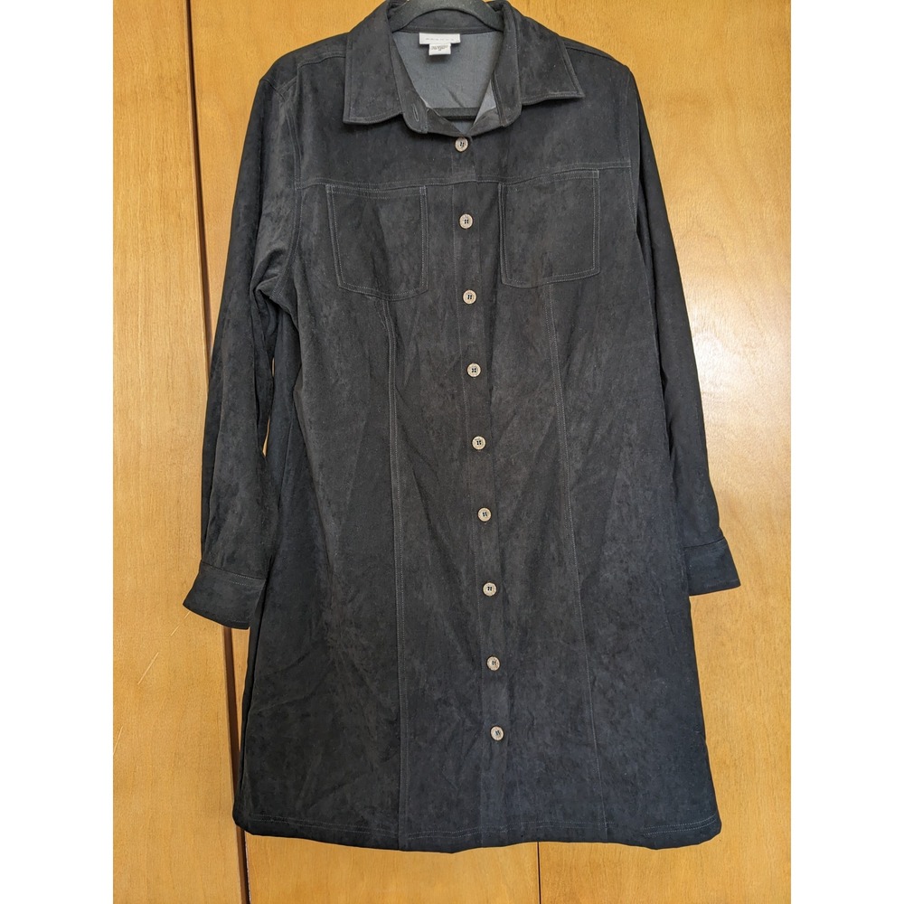 Avenue Faux Suede Button Front Shirt Dress Black Plus Size 16 Mid Length Shacket
